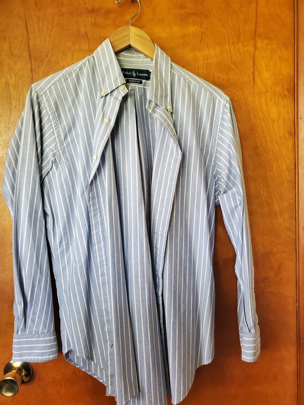 Ralph Lauren Light Blue and White Stripe Button-Down Dress Shirt Vintage